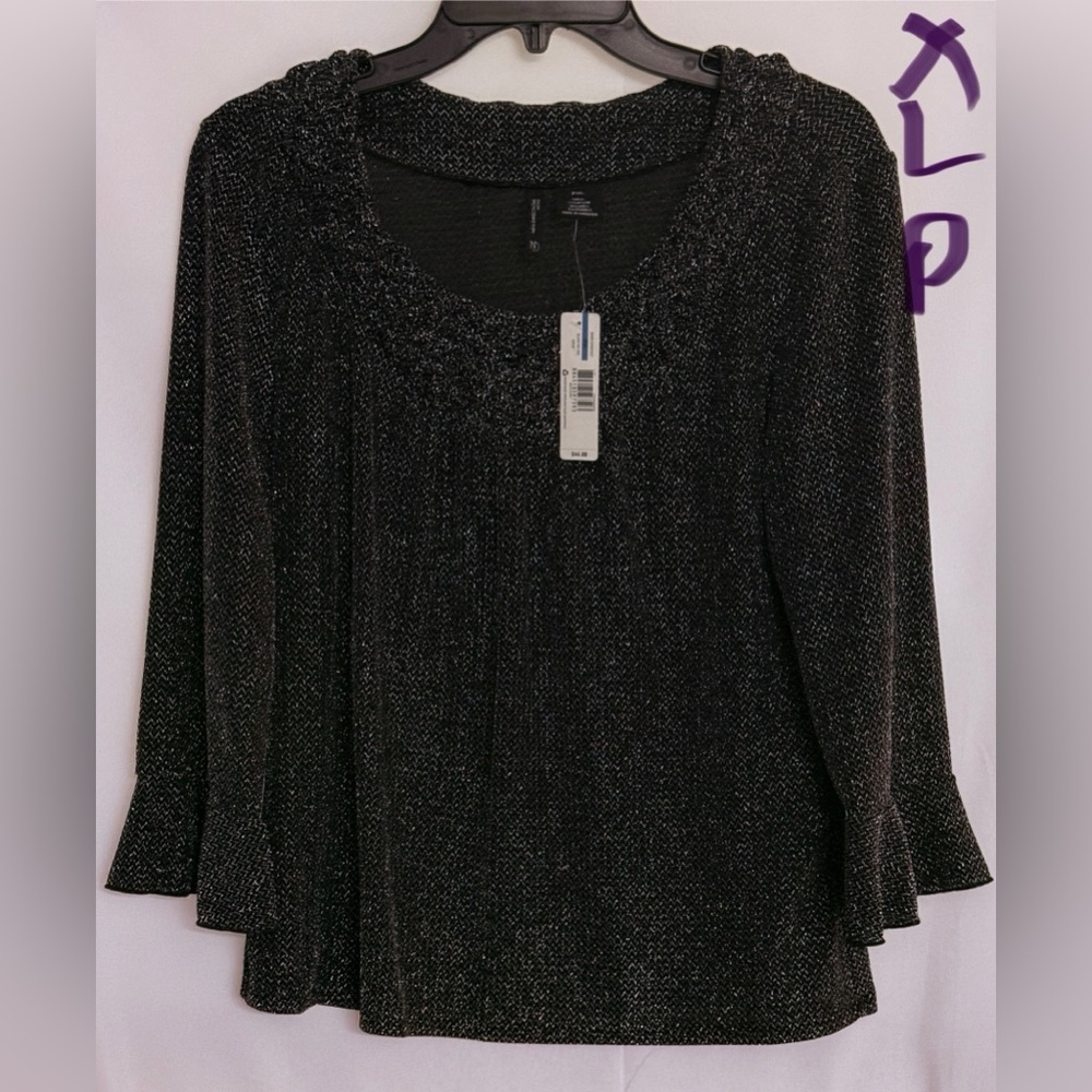 New Directions Black Textured Blouse